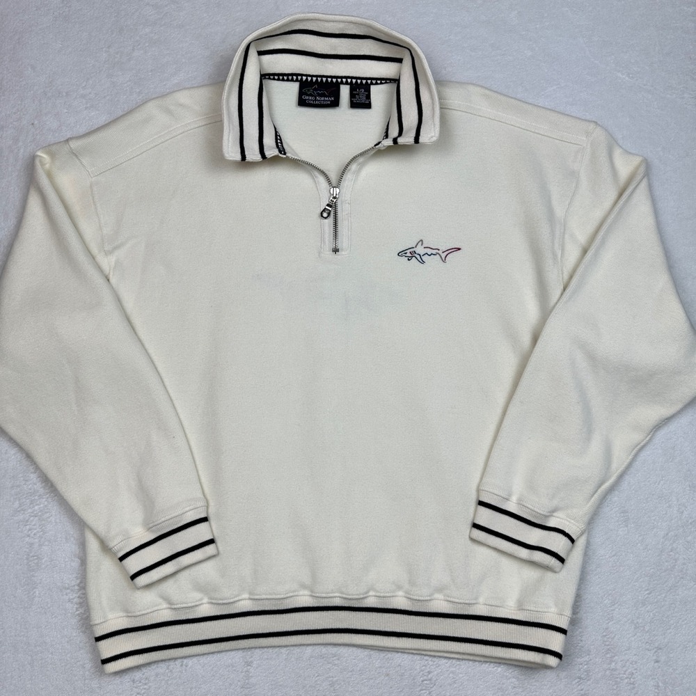 Greg Norman Collection Mens off-white Cotton Quarter Zip Striped Pullover L